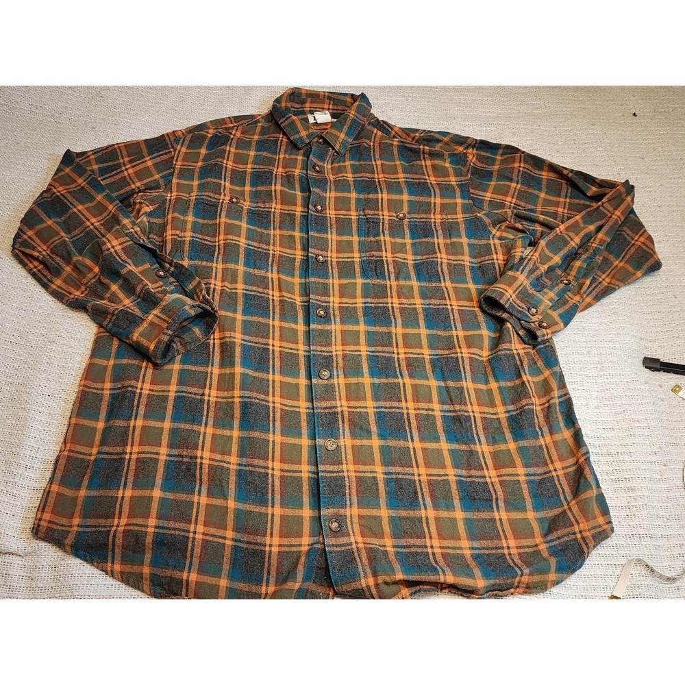 Duluth Trading Co Mens XL Tall Relaxed Fit Plaid Flannel Button Down ShirtOrange